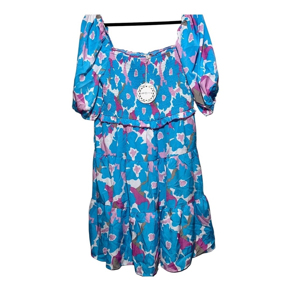 Umgee Floral Smocked Babydoll Dress 1X NWT Puff Sleeve Boho